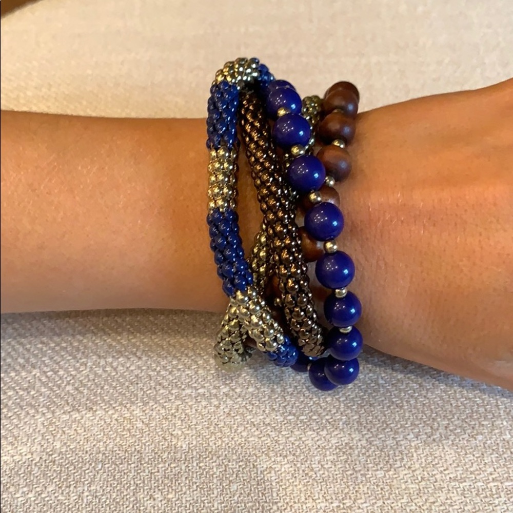 Stretchy blue, gold and brown twisted bracelet